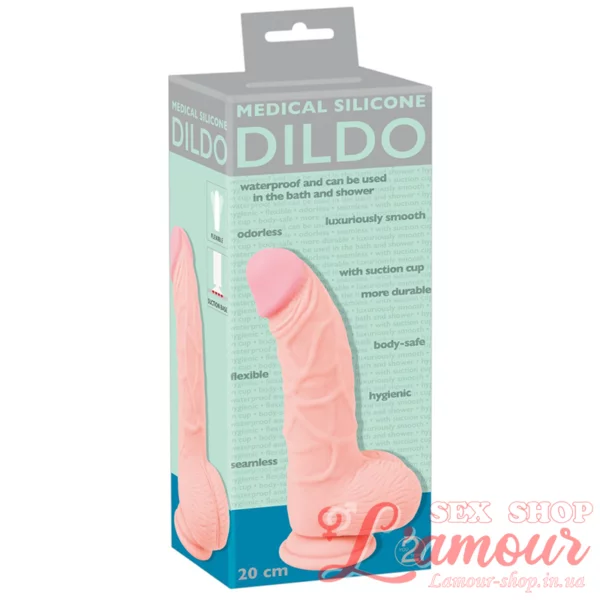 Фалоімітатор з мошонкою – Medical Silicone Dildo, 20 см (артикул: 0526673)