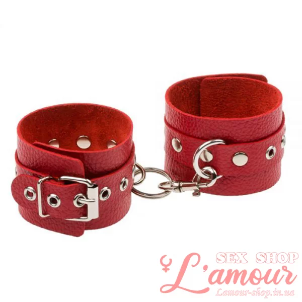 Наручники Leather Double Fix Leg Cuffs, Red (артикул: 281404)