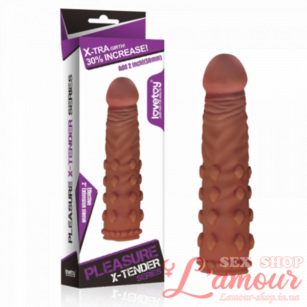 Насадка на член – Pleasure X-Tender Penis Sleeve Brown Add 2 ” (артикул: LVTOY160)