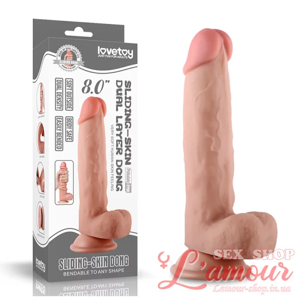 Фалоімітатор – Sliding-Skin Dual Layer Dong 8” (артикул: LVTOY290)